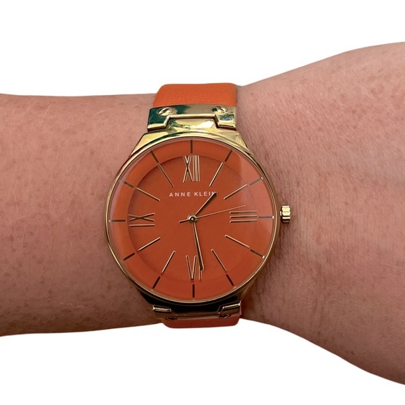 ANNE KLEIN • Orange & Gold Leather Watch - Picture 8 of 10
